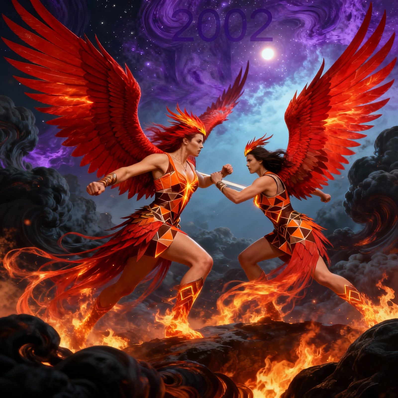 Two Majestic Phoenix Women in Epic Battle
