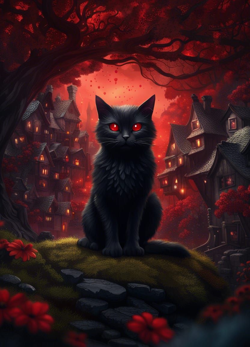 Fairy Town Demolished by Cat: Fantasy Art