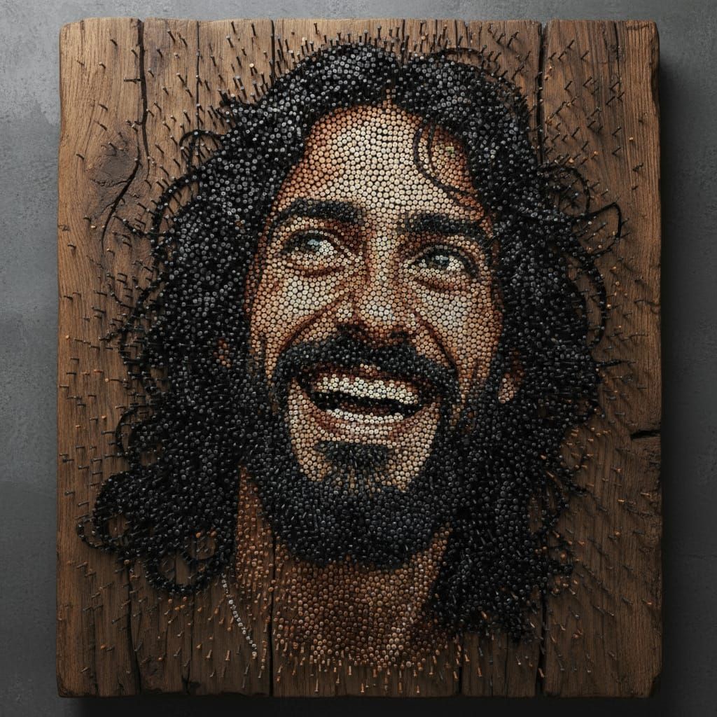 Pointillist Portrait Art from Salvaged Nails