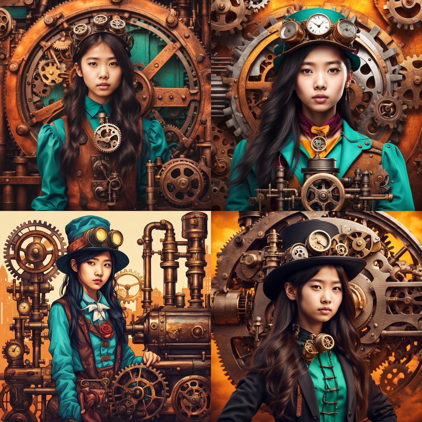 Beautiful Asian Teen Girl with Steampunk Engine