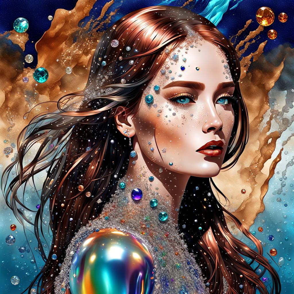 Beautiful Woman with Metal Skin in Surreal Pop Art