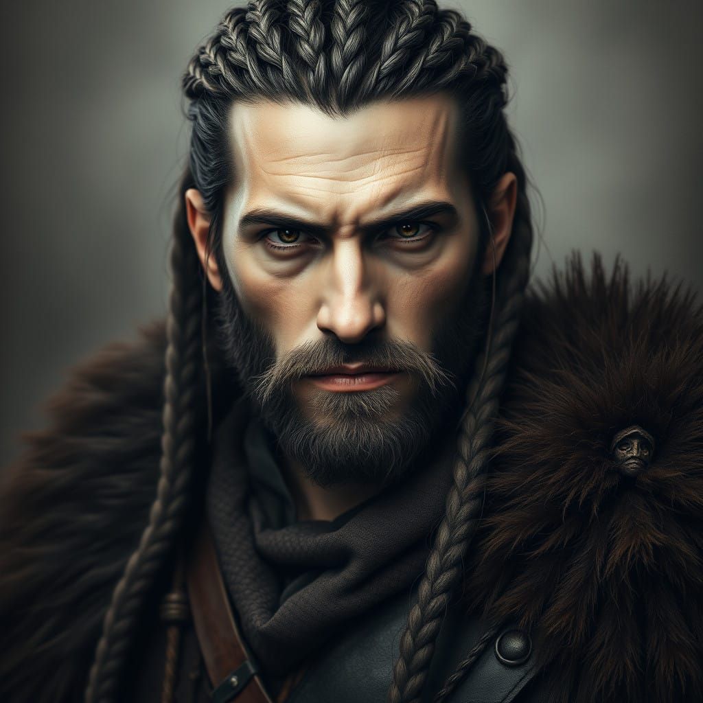 Medieval Barbarian in Charcoal Hyper-Realism