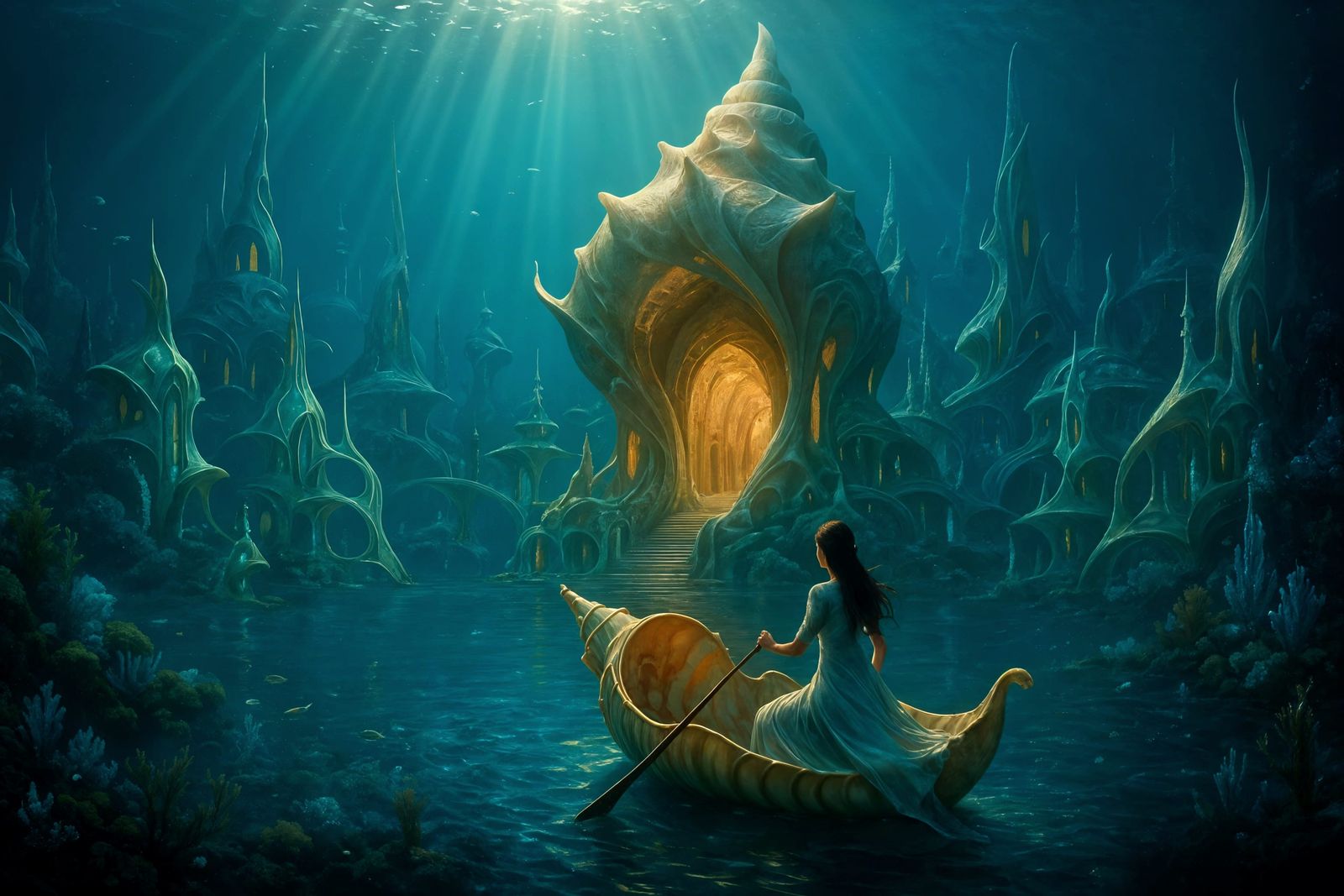 Underwater City with Conch Palace in Digital Art