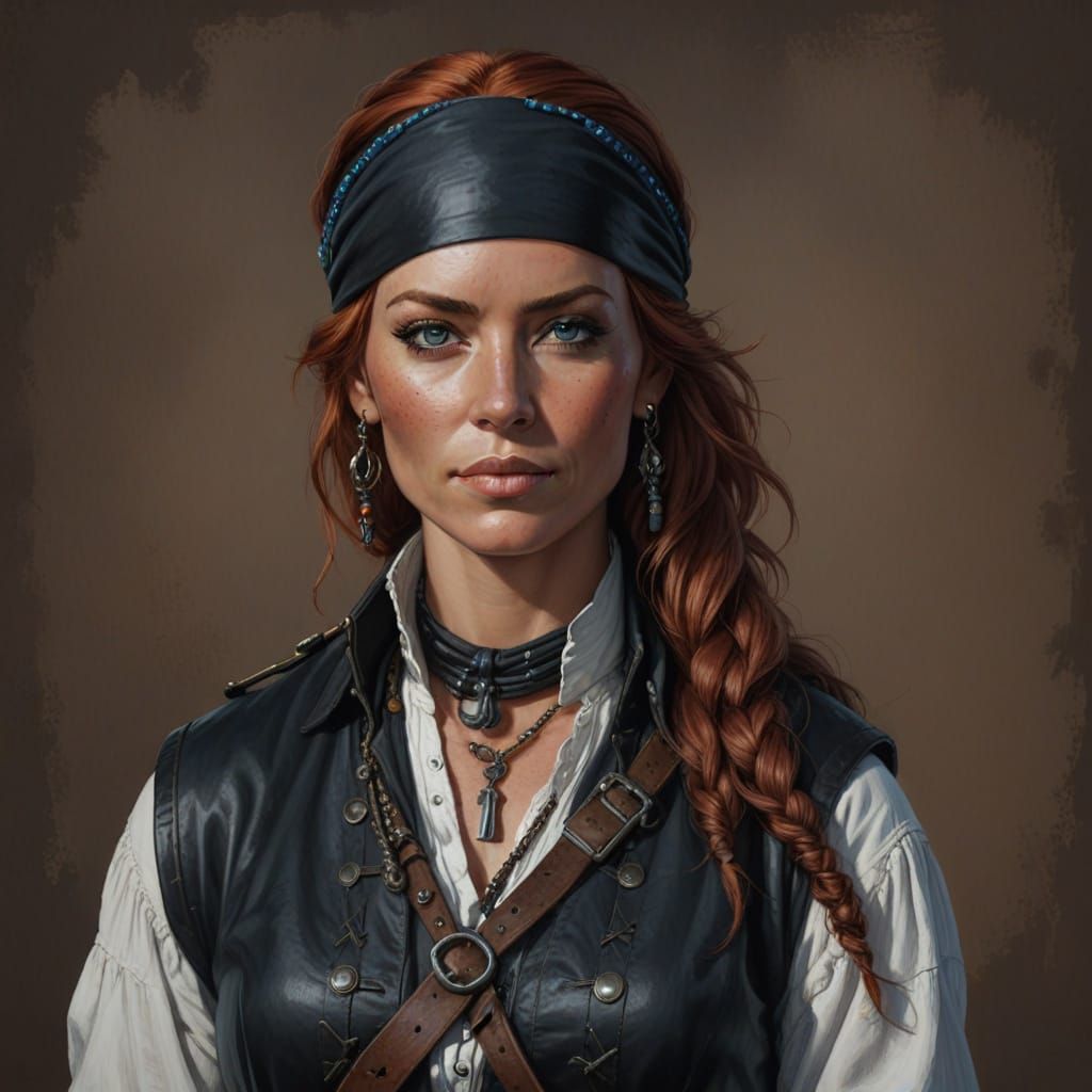 A Beautiful Latina Pirate Woman in Digital Oil Painting