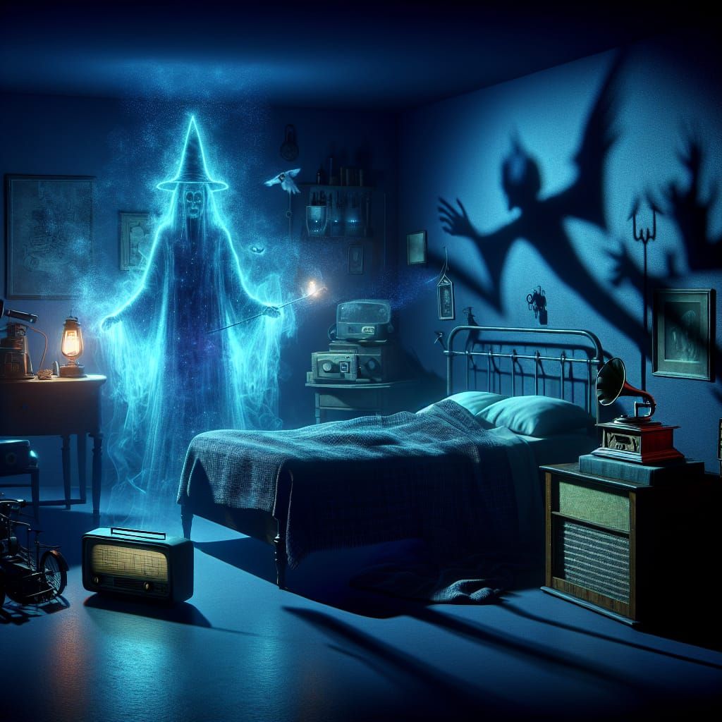 Ethereal Witch Hovering in Electric Fog, Photorealistic CGI