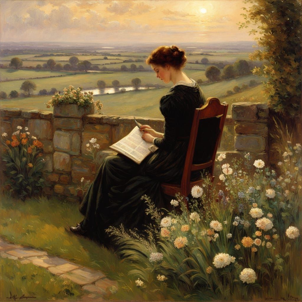 Victorian-Era Lady Surrounded by Modern Marvels in Golden Ho...