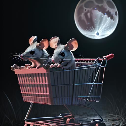 Horror Shopping Cart with Mice in Hyperrealism