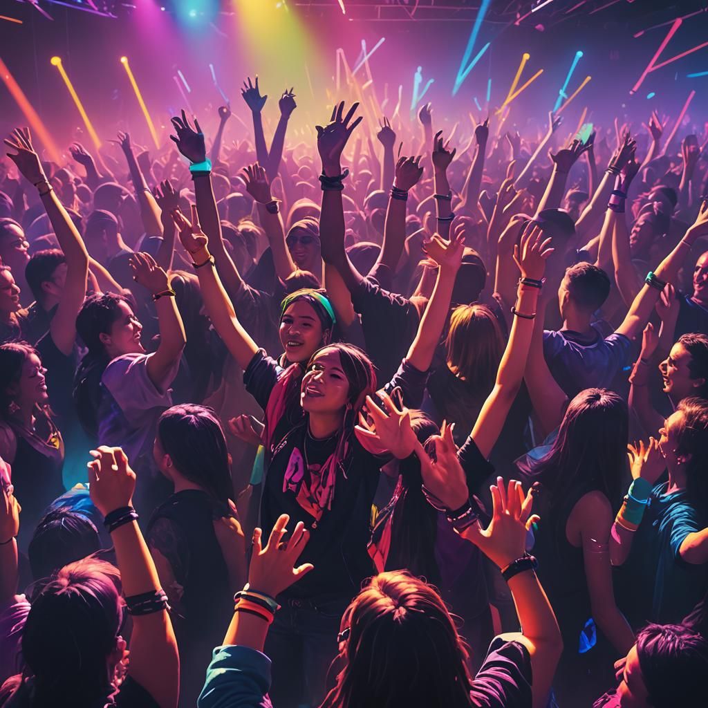 Neon-Lit Rave Scene in Hyperrealistic Style