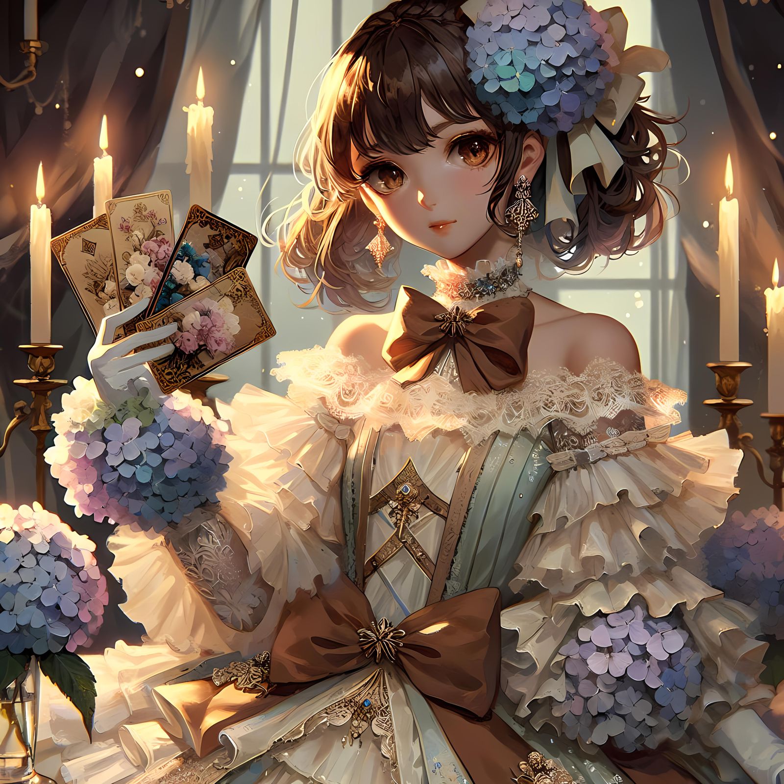 Anime Woman in Gown: Digital Gouache Painting