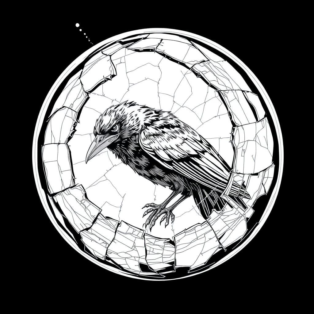 Raven Emerging from a Fractured Glass Orb in Elegant Black a...