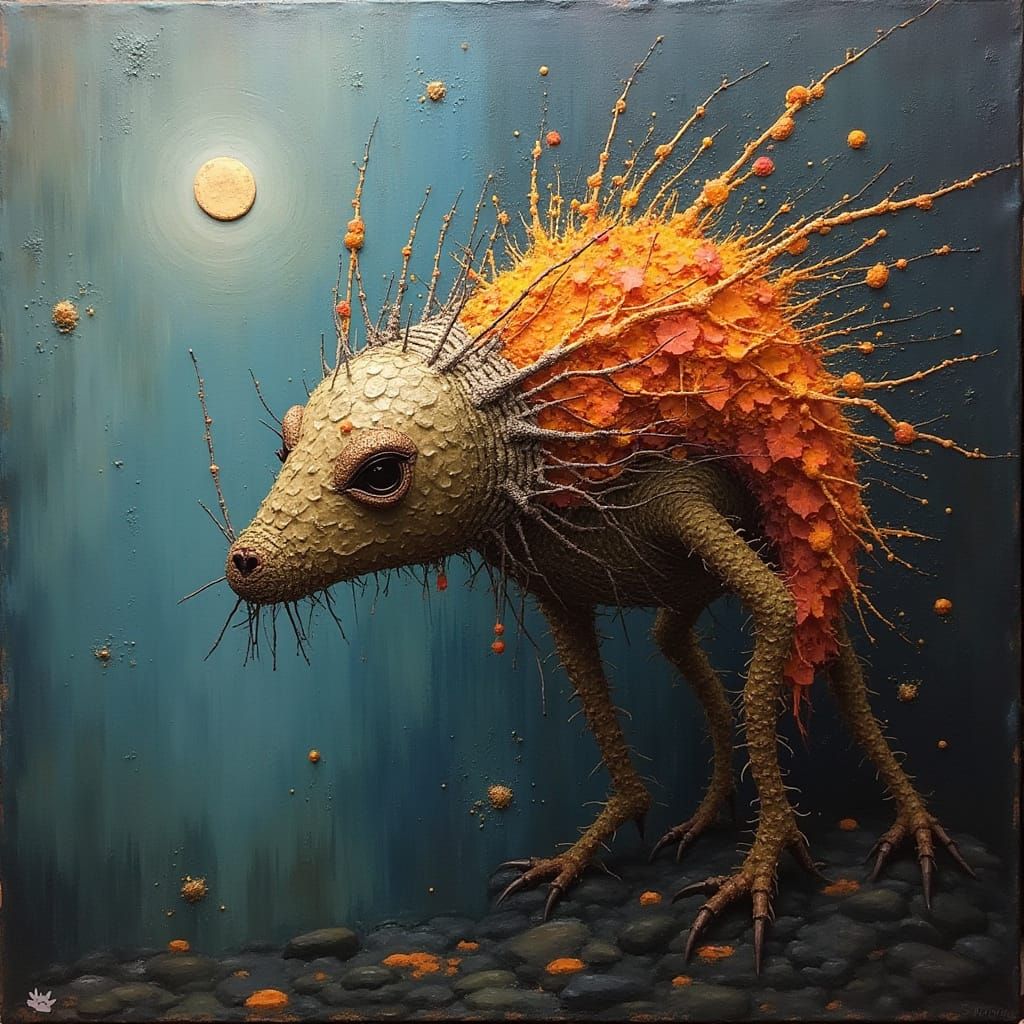 Abstract, Moody Creature in Oil Painting with Thick Brushstr...