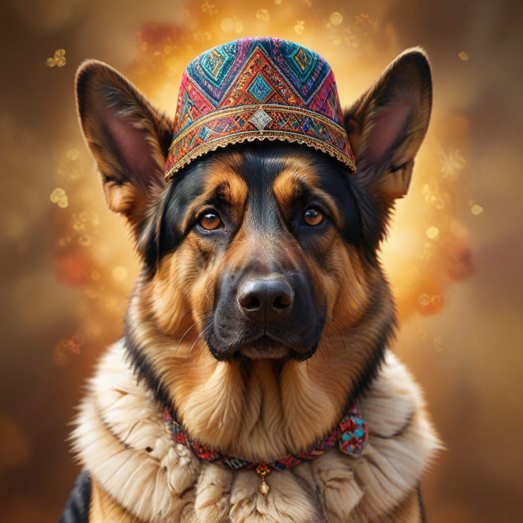 German Shepherd Dog Wearing a Kippah: Digital Art