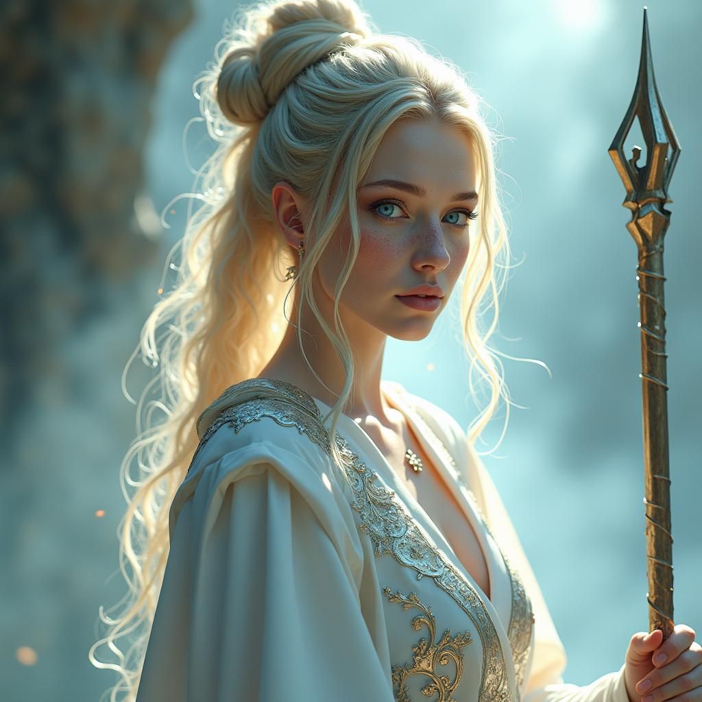 Ethereal Female Cleric in Digital Painting Style