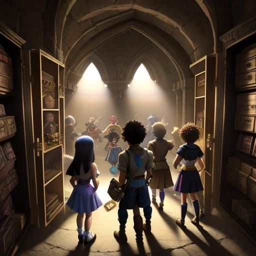 Cartoon Kids Discover Magical Vault