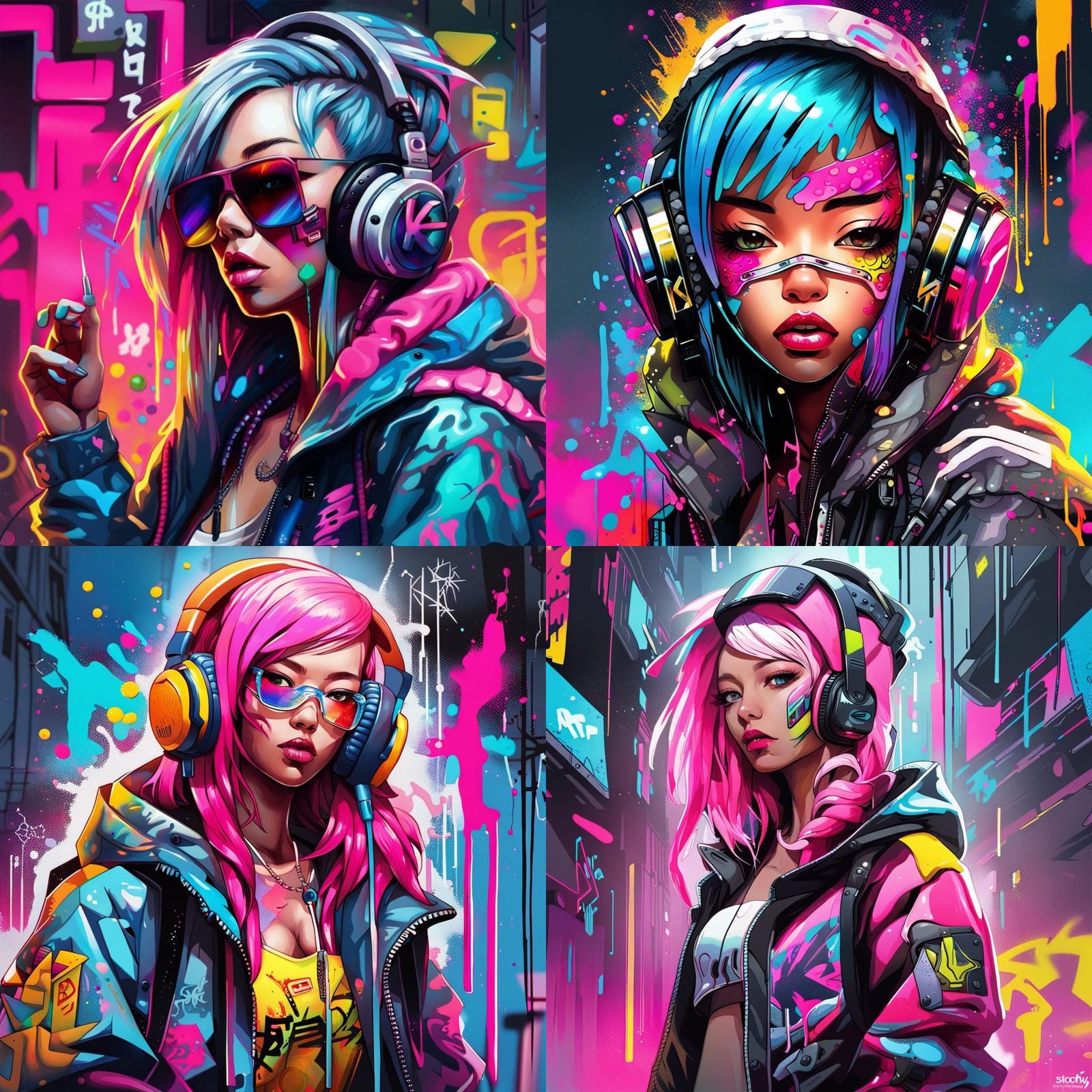 Cyberpunk K-Pop Star in Graffiti Art Style