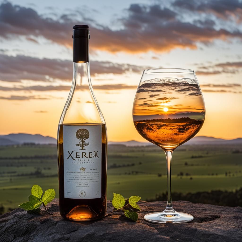 Sunset Landscape with Bottle and Glass