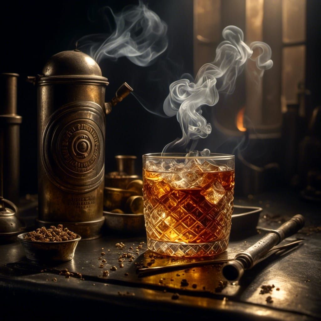 Dieselpunk Still Life with Smoking Drink