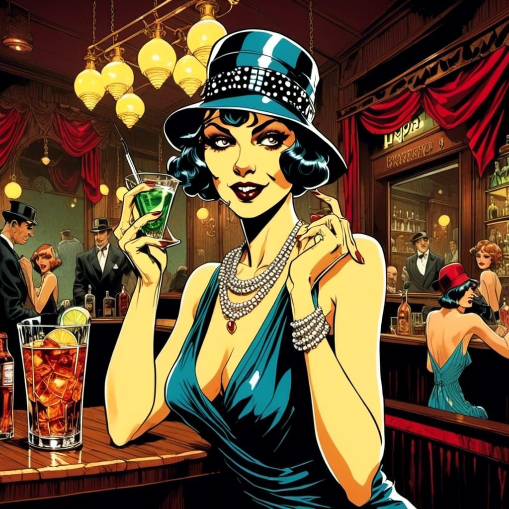 Flapper in a Gritty 1920s Speakeasy