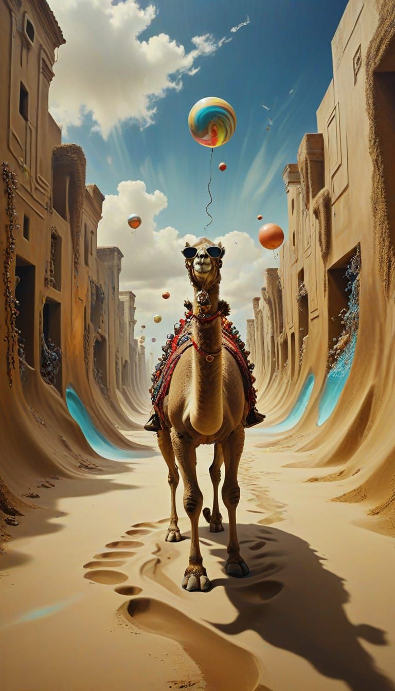 Surreal Desert Landscape in Vibrant Colors, Inspired by Dali...