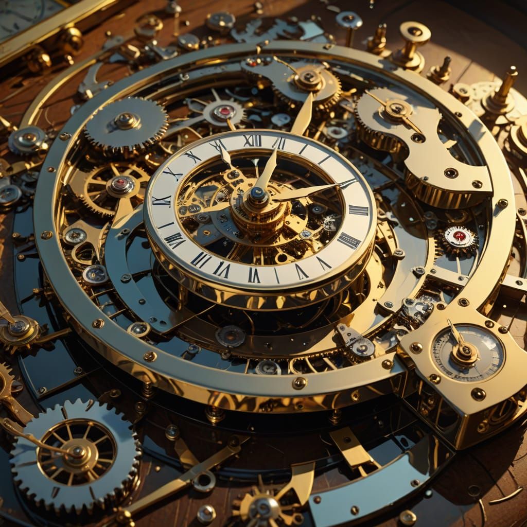 Surreal Disassembled Clockwork in Golden Light