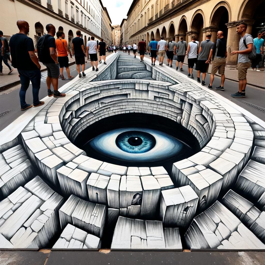 Astonishing Chalk Art of Roman Ruins and Eye