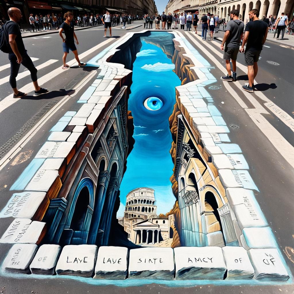 Chalk Art: Roman Ruins and Giant Eye