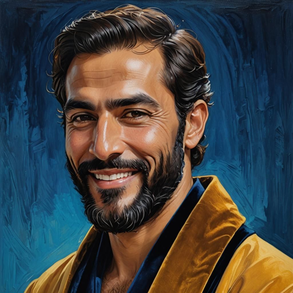 Elegant Bearded Man in Mosque: Impressionist Oil Painting