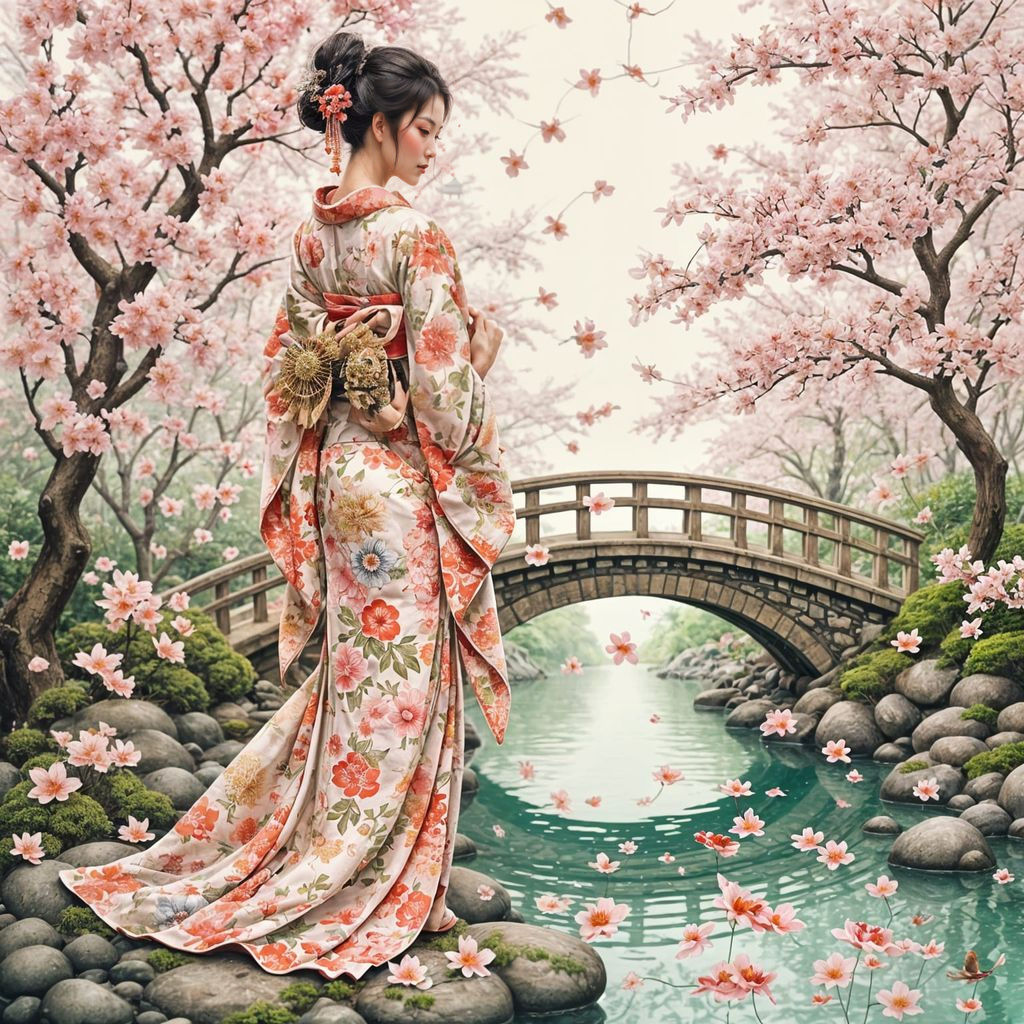 A geisha in a Japanese garden