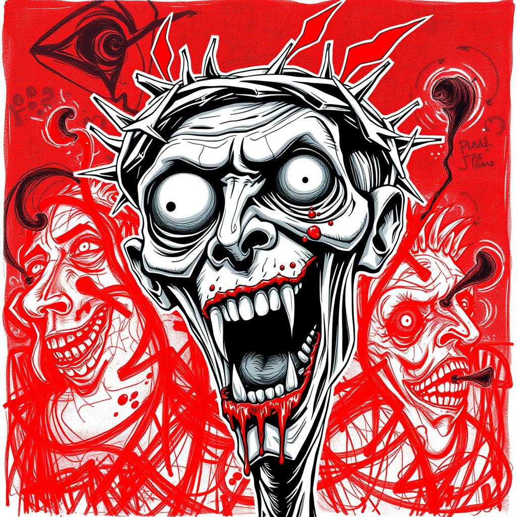 Distorted Face in Black and White Sketch Style