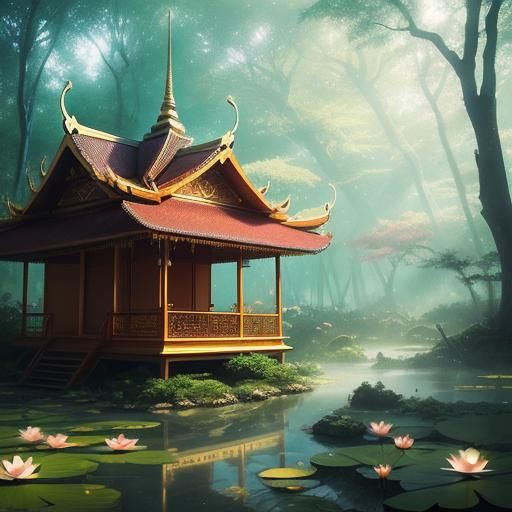 Anime Girl in Mystical Thai Forest: Ethereal Art