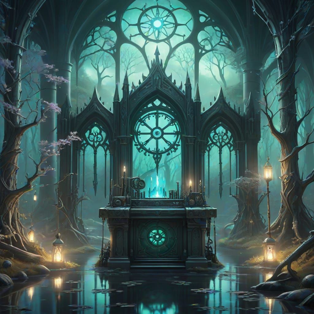 Gothic Fantasy Rank Room with Holographic Branches
