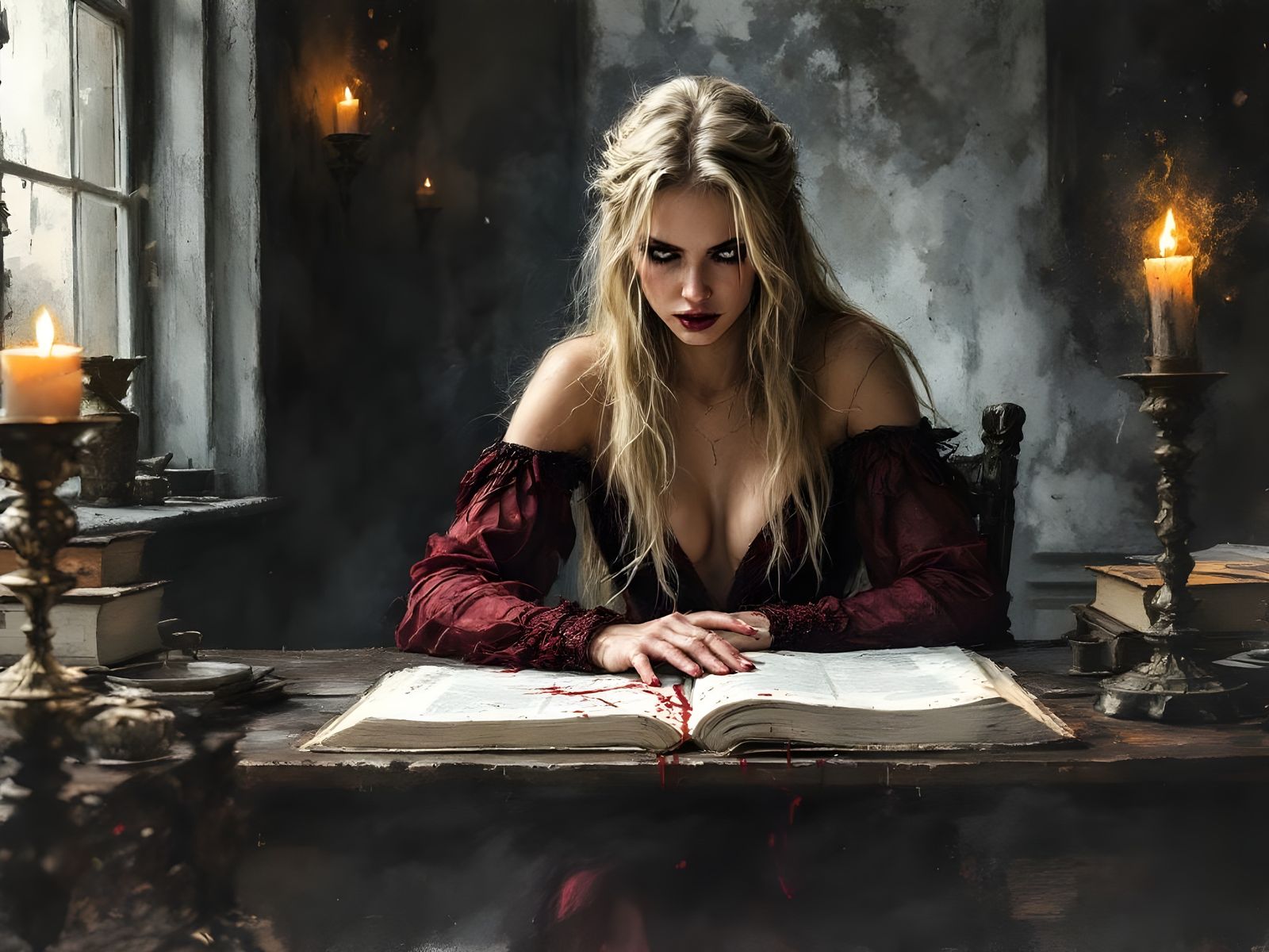 Frightened Norse Goddess in Dark Watercolor Portrait