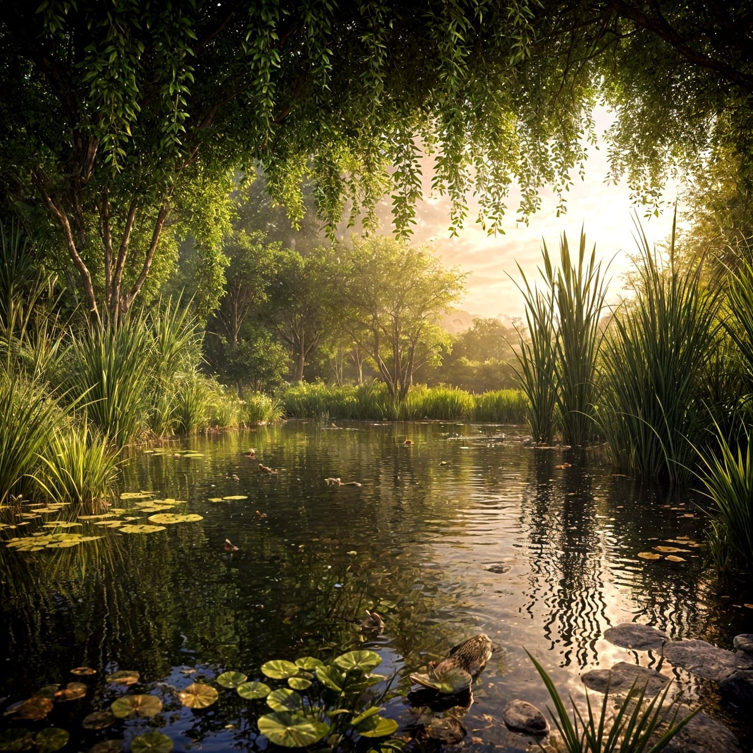 Fish in Pond: 3D Game Cinematic Graphics
