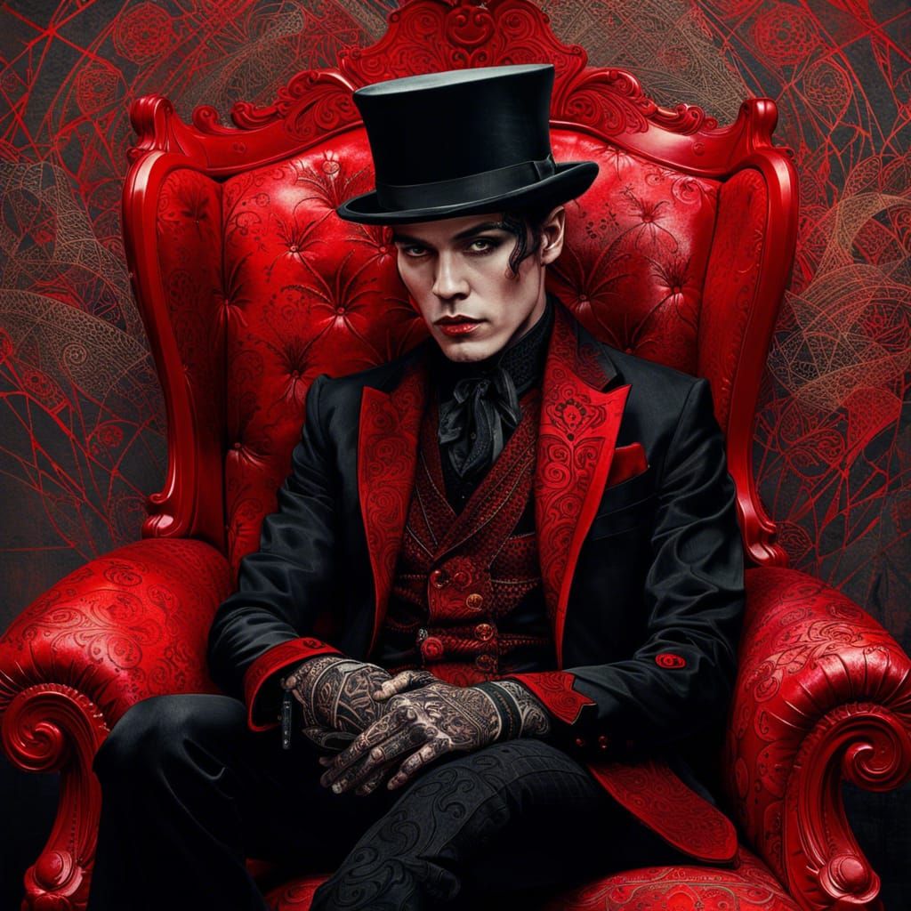Vampire Baron Portrait with Red Filigree Details