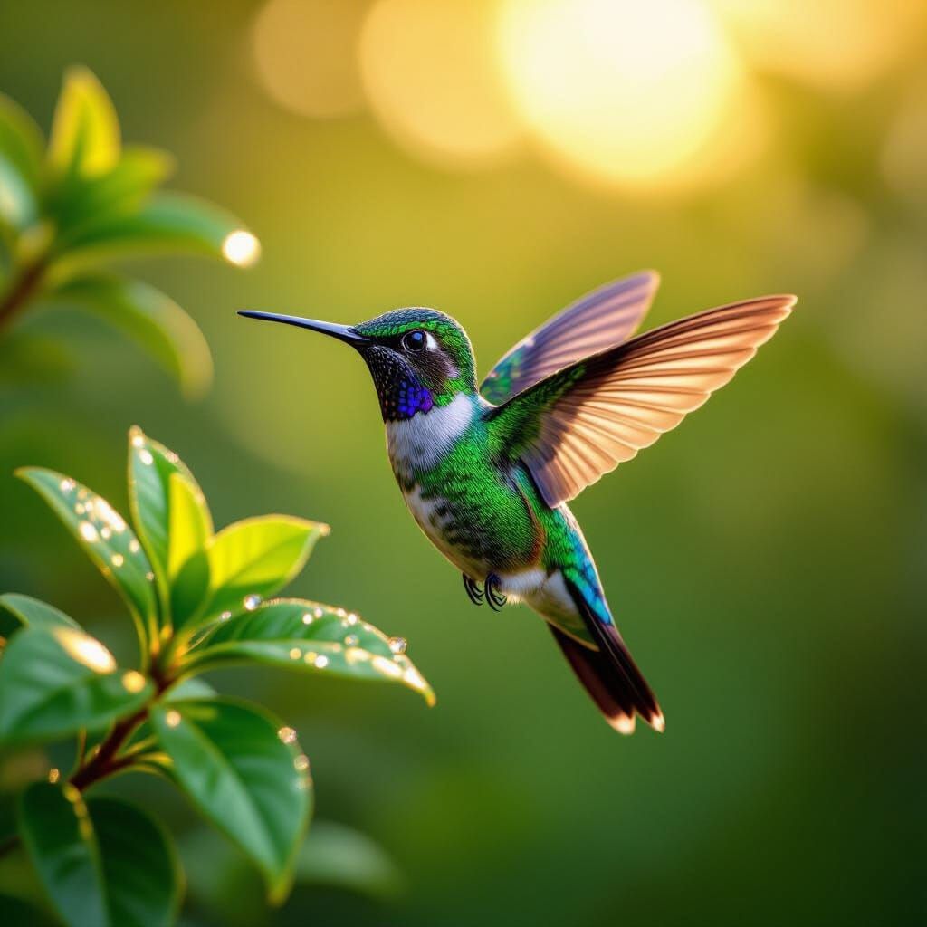 Vibrant Hummingbird in Golden Hour Sunlight