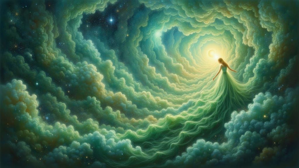 Emerald Cosmic Nebula Digital Painting