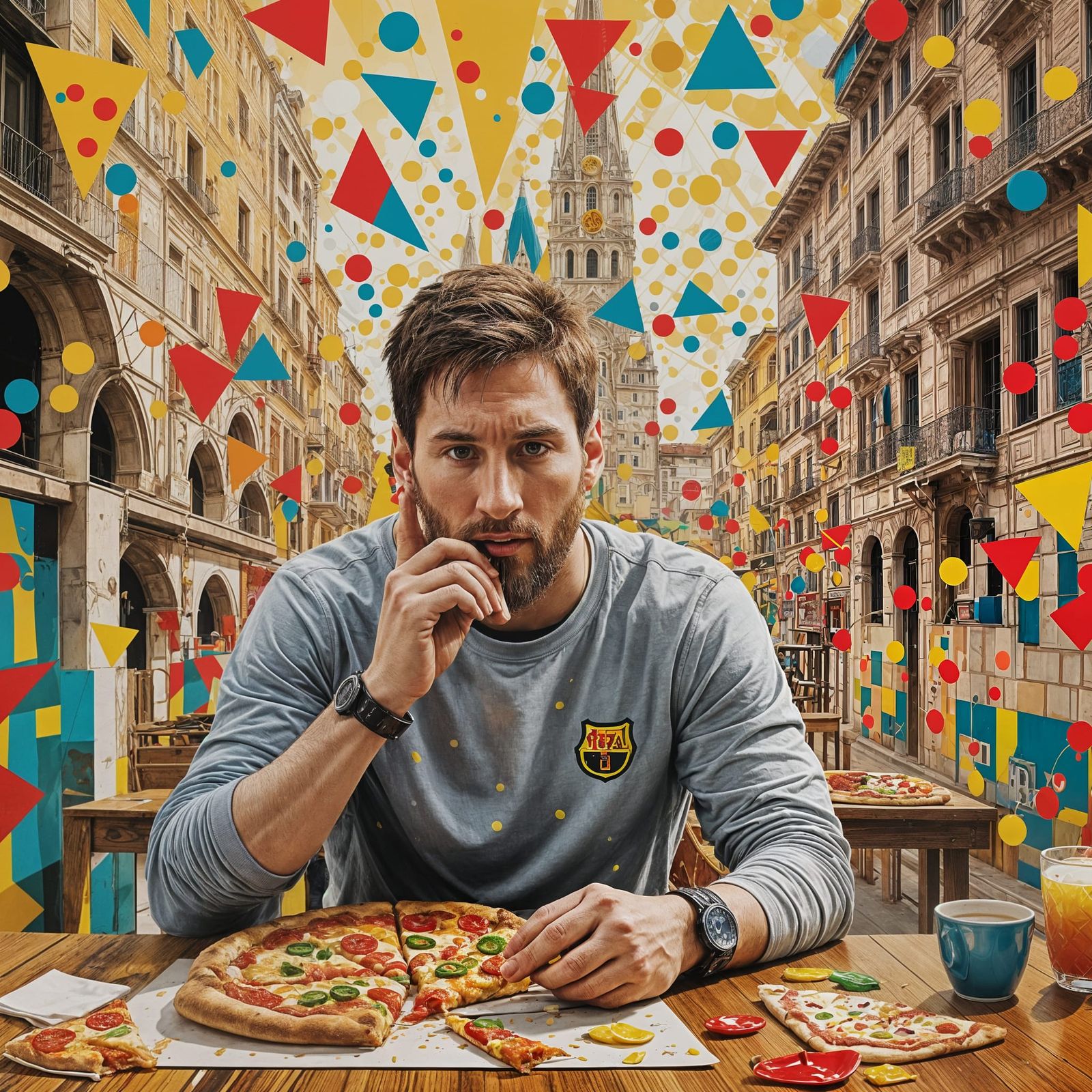 Lionel Messi Eating Pizza in Pop Art Style