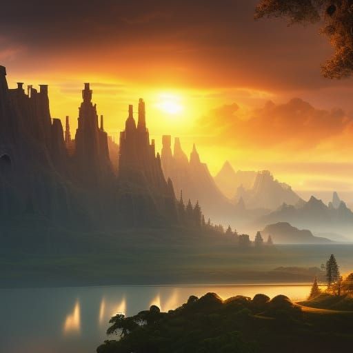 Apocalyptic Zelda Sunset: High Fantasy Digital Painting