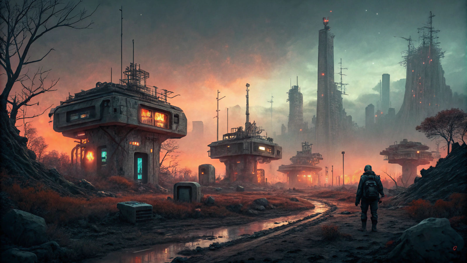 Dystopian Ruins: A Dark Cyberpunk Landscape