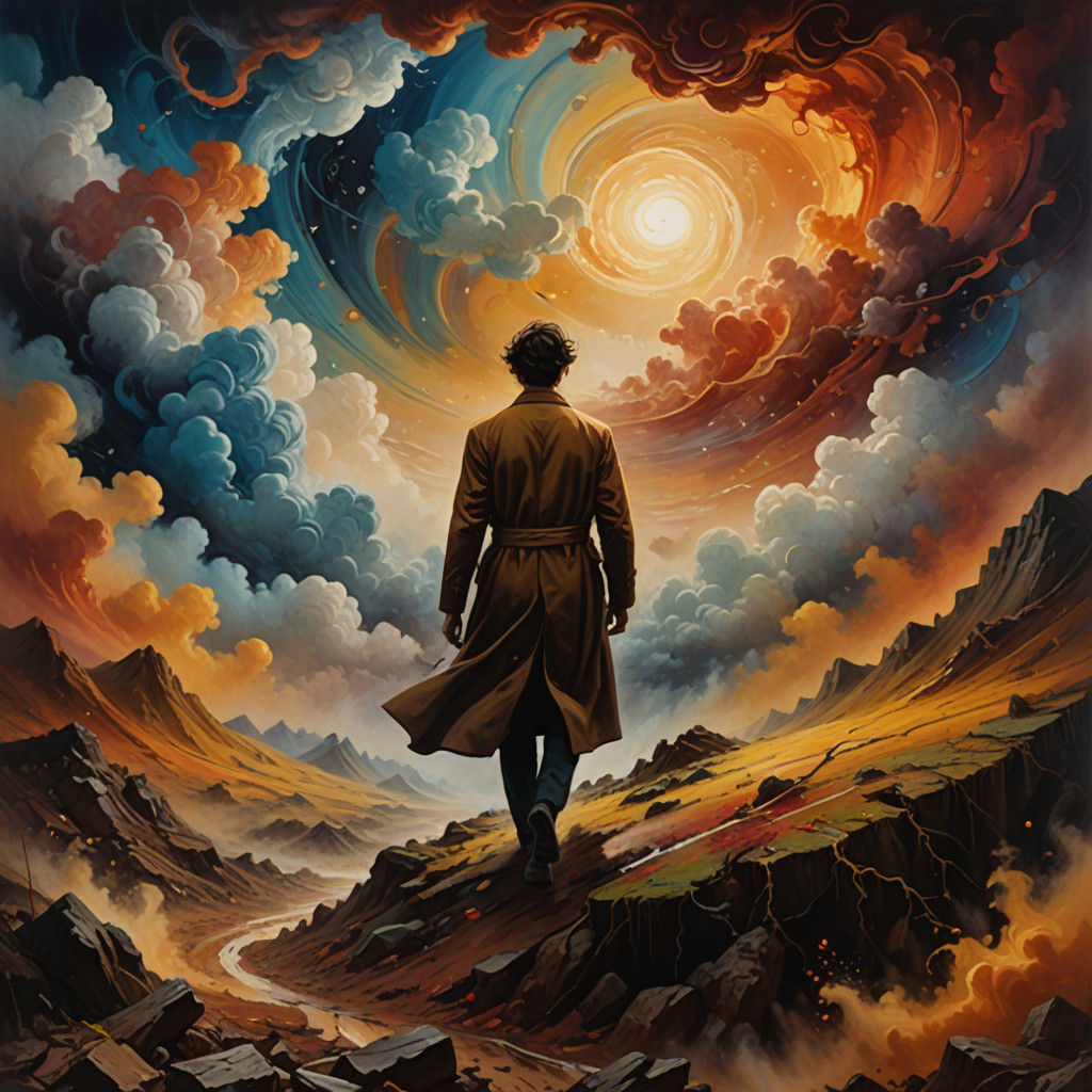 Emerging Figure in Dreamlike Oil Painting