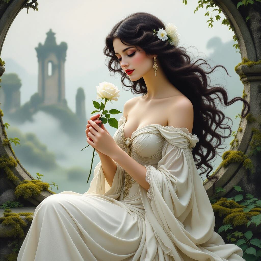 Elegant Woman in Art Nouveau Landscape
