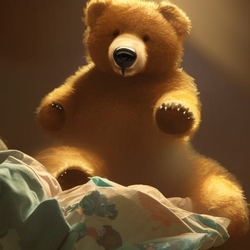 Papa Bear Sewing Teddy Bear, Hyperdetailed Concept Art