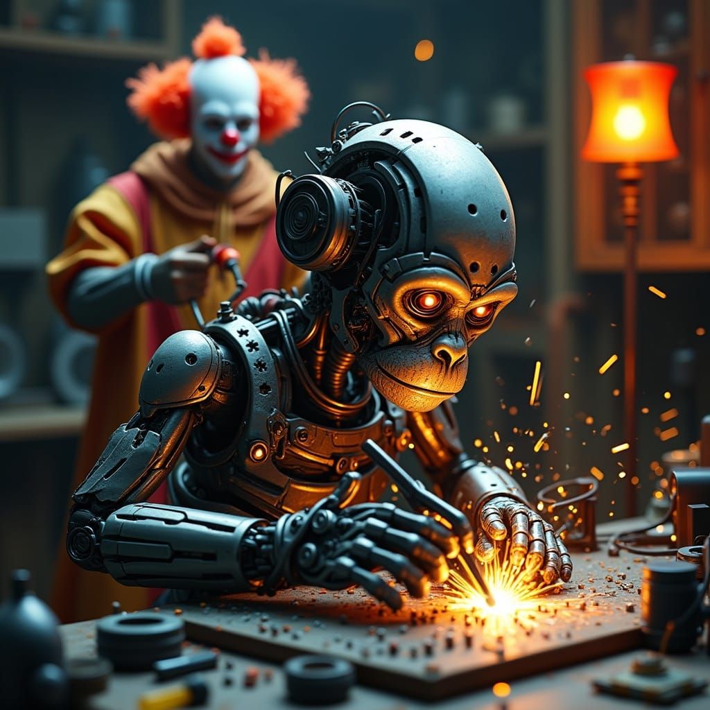Cyberpunk Monkey Welder with Clown
