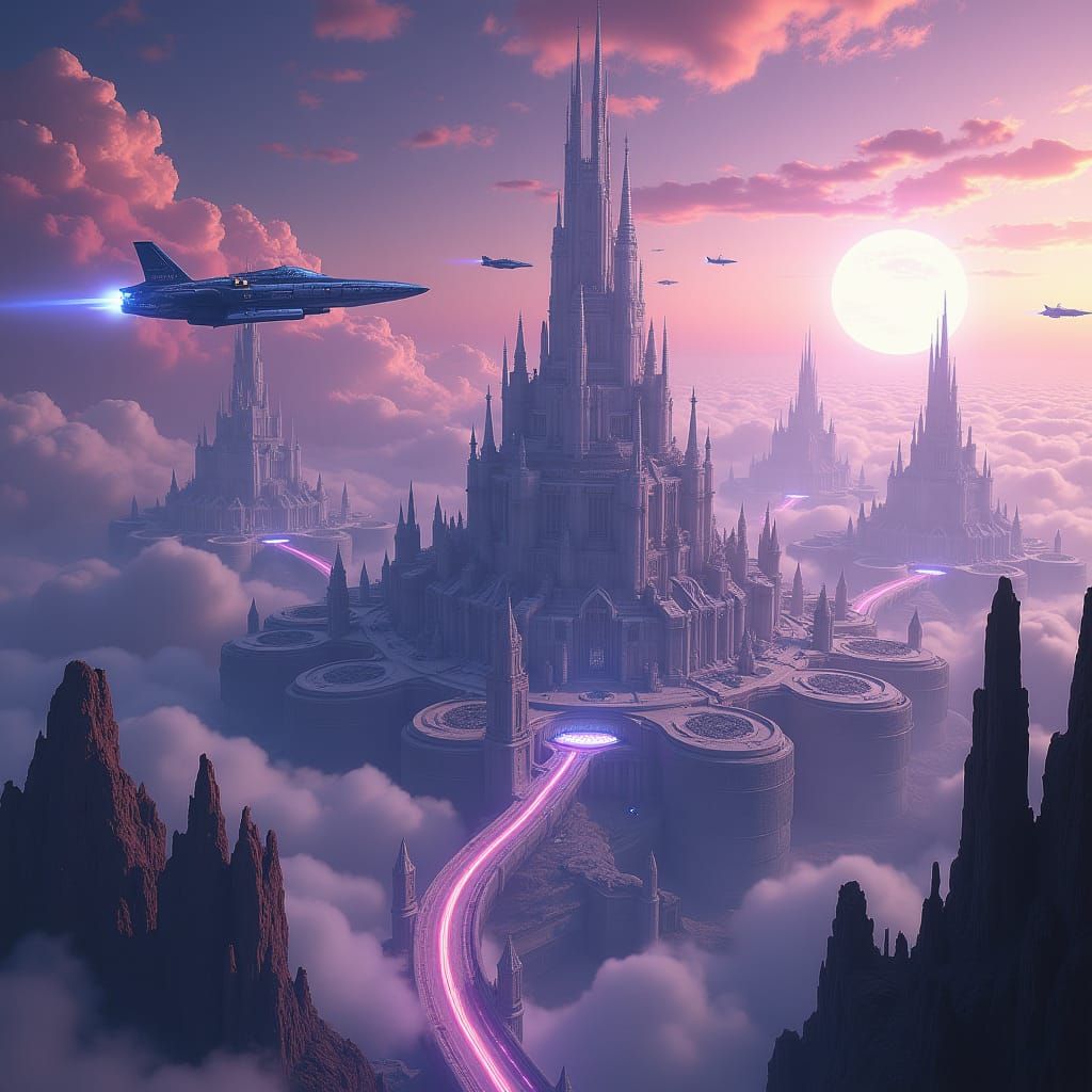 Futuristic Metropolis on Distant Planet in Dreamlike Style