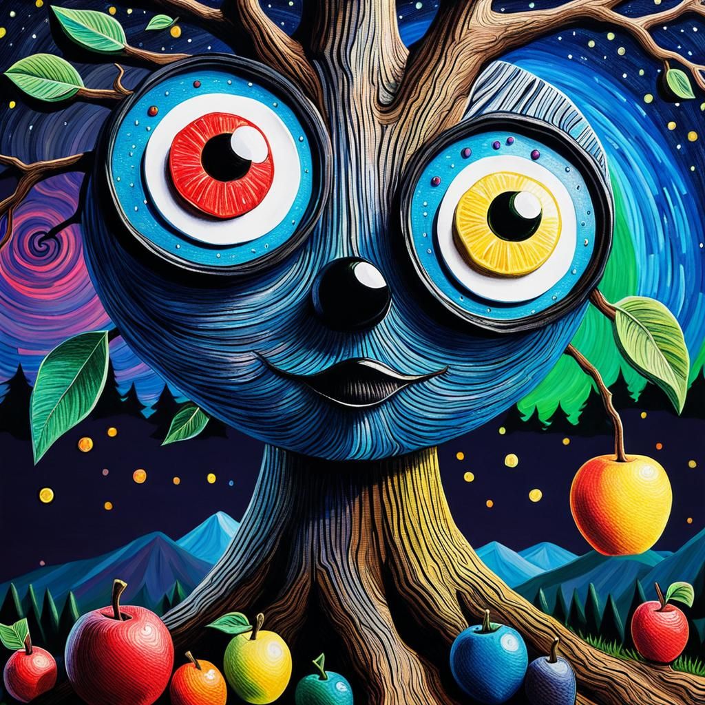 Googly Eye Tree: Crayon Art in Van Gogh Style