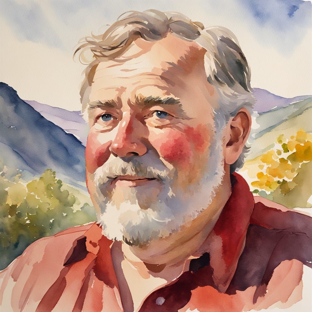 Post-Impressionistic Watercolor Portrait of a Carefree Gentl...