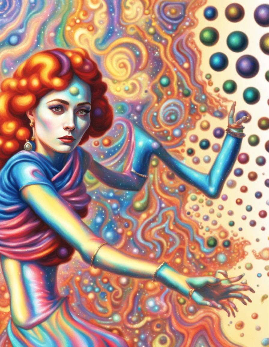 Psychedelic Alien Belly Dancer in Futuristic Holographic Fie...