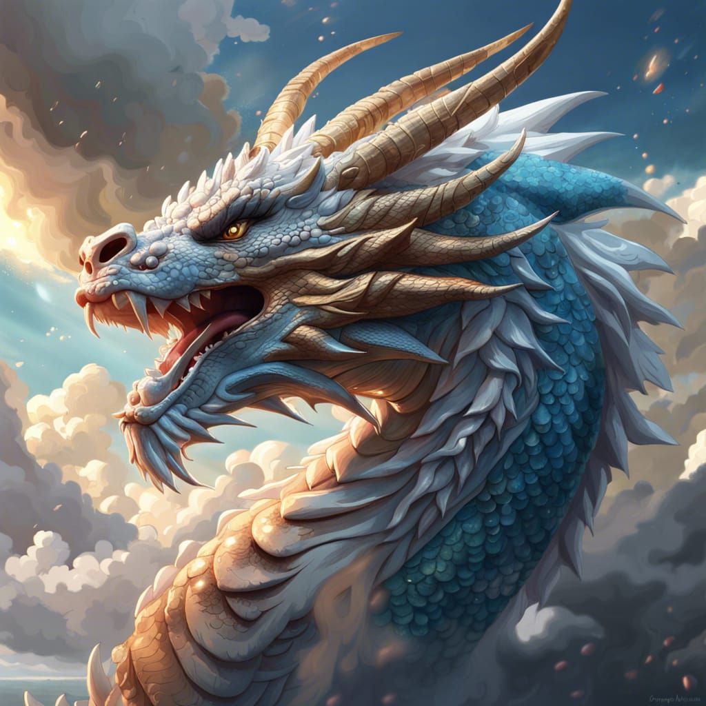 Majestic Celestial Dragon Roaring: Anime CGI Hyperrealism