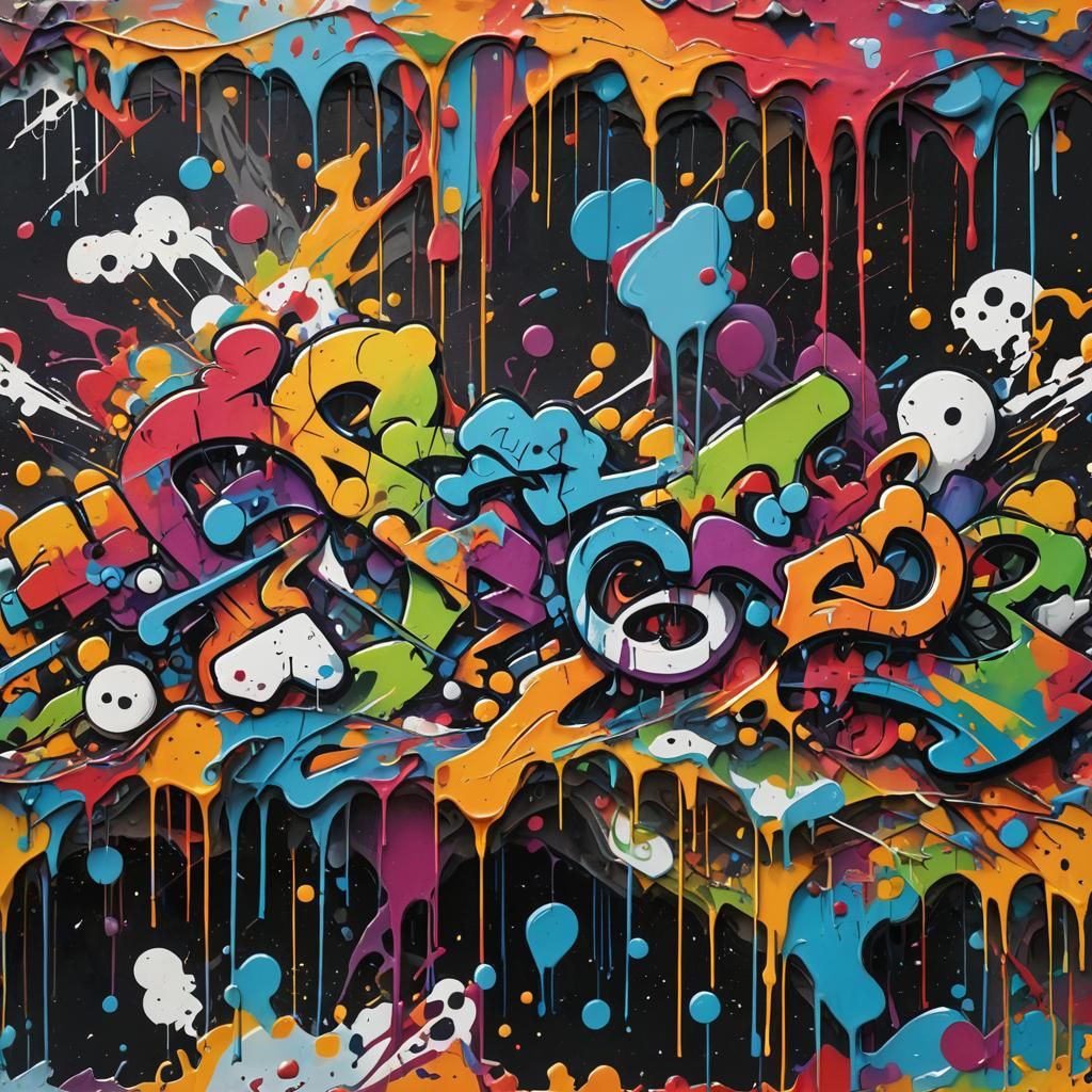 Colorful Polychromatic Graffiti Art with Oil Gouache