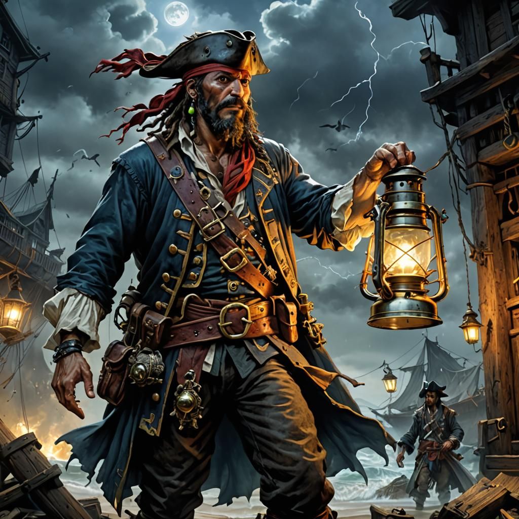 Pirate with Lantern: Hyperdetailed Fantasy Art